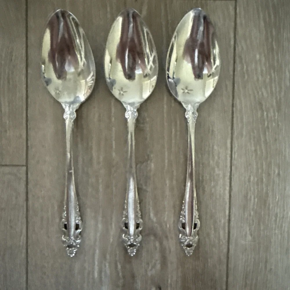 Set Of 3 Gorham PIERCED BAROQUE Stainless Steel Solid Serving Spoons 8 5/8